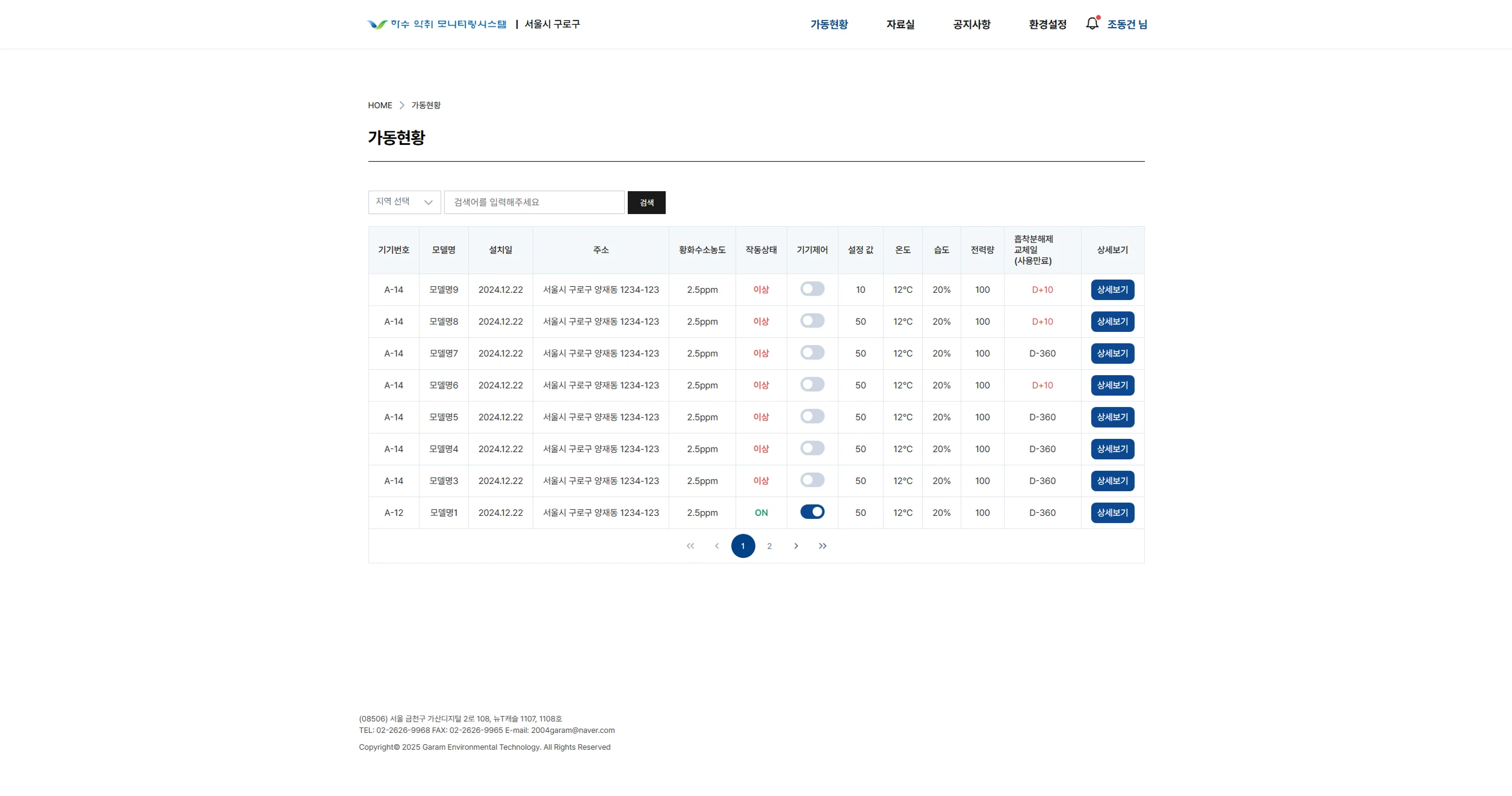 가람 하수 악취 모니터링 구축 화면 2